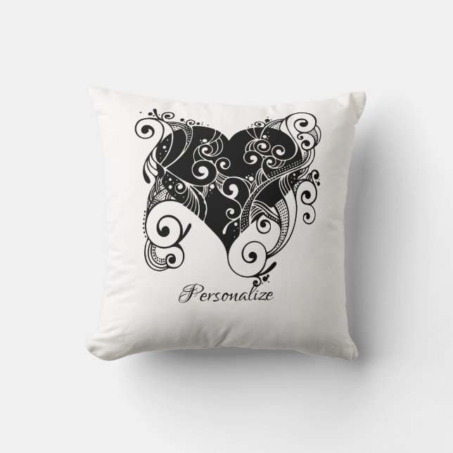 Gothic Black Heart Tattoo Art Design Personalised Cushion (Front)