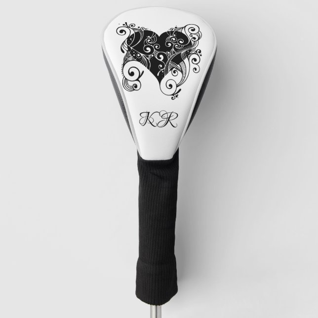 Gothic Black Heart Tattoo Art Design Personalised Golf Head Cover (Front)