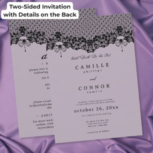 Gothic Black Lace Purple Until Death Wedding Invitation