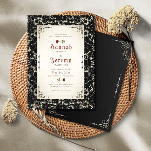 Gothic Black Lace Red Rose Wedding Invitation