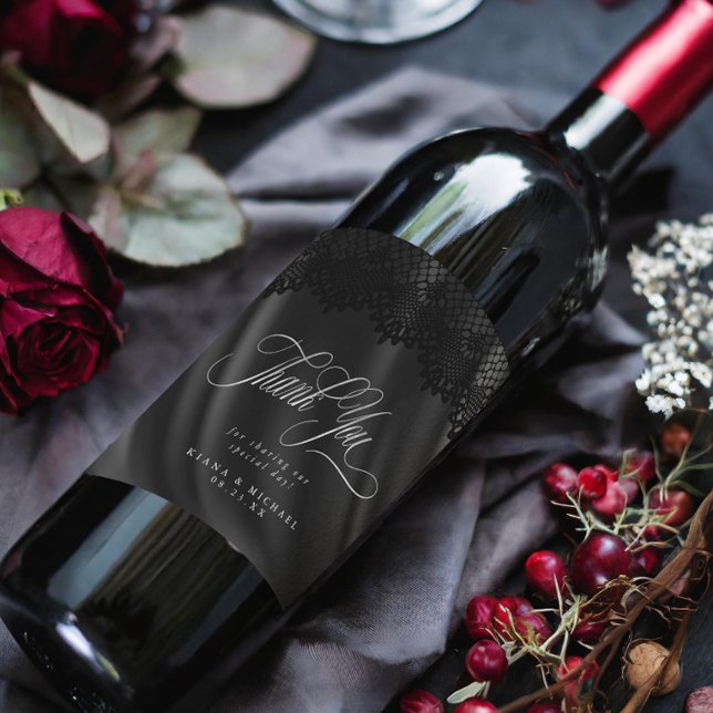 Gothic Black Lace & Satin Wedding ID866 Wine Label (Creator Uploaded)