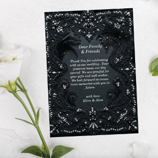 Gothic Black Lace Victorian Luxury Wedding Thank You Card
