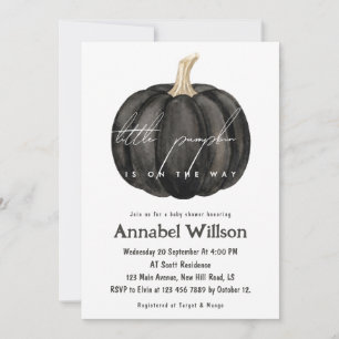 Gothic Black Little Pumpkin On Way Baby Shower Invitation