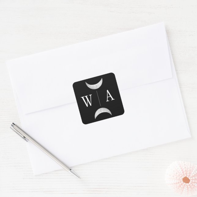 Gothic Black Monogram Moon Crest Envelope Seal (Envelope)