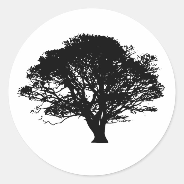 Gothic Black Oak Tree Silhouette Fine Art Drawing Classic Round Sticker (Front)