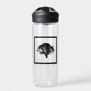 Gothic Black Oak Tree Silhouette Fine Art Drawing Water Bottle