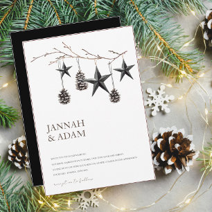 Gothic Black Pinecones Stars Christmas Wedding Invitation