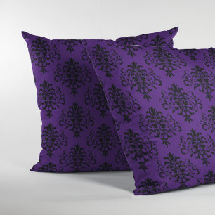 Gothic Black Purple Damask Pattern Cushion