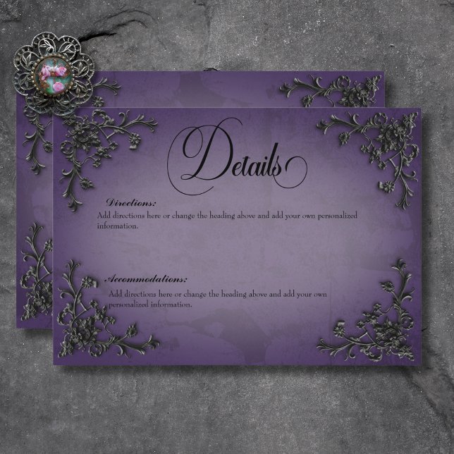 Gothic Black & Purple Filigree Heart Details Enclosure Card (Gothic Black & Purple Filigree Heart Details Enclosure Card)