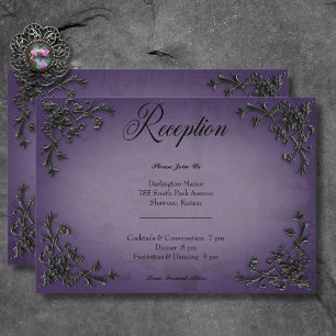 Gothic Black & Purple Filigree Heart Reception Enclosure Card