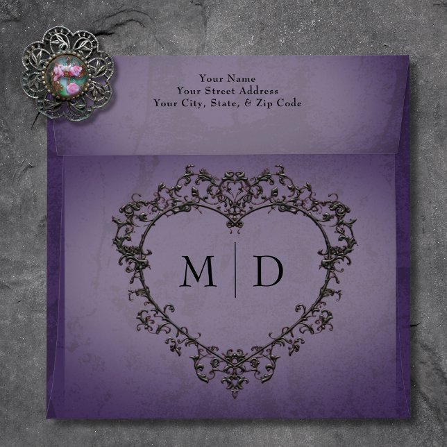 Gothic Black & Purple Filigree Heart Wedding Envelope (Gothic Black & Purple Filigree Heart Wedding Envelope)