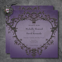 Gothic Black & Purple Filigree Heart Wedding