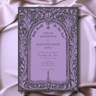 Gothic Black Purple Mediaeval Until Death Wedding Invitation
