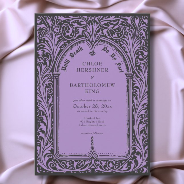 Gothic Black Purple Mediaeval Until Death Wedding Invitation (Gothic Black Purple Medieval Until Death Wedding Invitation)