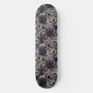 Gothic Black Purple Roses and Spiders Skateboard