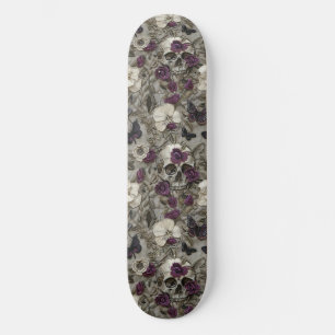 Gothic Black Purple Roses Skulls Moths Skateboard