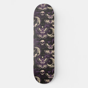 Gothic Black Purple Skulls Moths Moon Skateboard