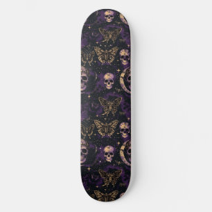 Gothic Black Purple Skulls Moths Moon Skateboard