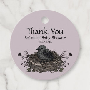 Gothic Black Raven Bird Nest Baby Shower Purple Favour Tags