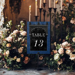 Gothic Black Raven & Black Arch Blue Wedding Table Number<br><div class="desc">Transport your guests to a world of dark, enchanting elegance with our vintage gothic wedding table number card. The deep, aged royal blue background sets the stage for a striking contrast, as bold white text emerges from intricate black text boxes. At the pinnacle of this invitation, a three-dimensional gothic border...</div>