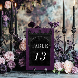 Gothic Black Raven & Black Arch Purple Wedding Table Number