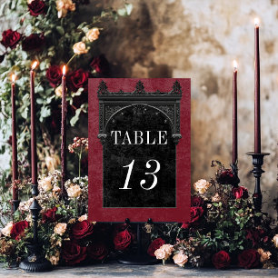 Gothic Black Raven & Black Arch Wine Wedding Table Number