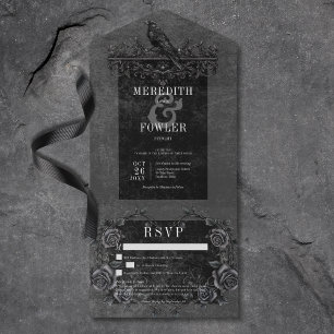 Gothic Black Raven Black Rose No Dinner w/ Details All In One Invitation