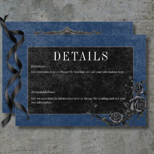 Gothic Black Raven & Black Roses Blue Details Enclosure Card