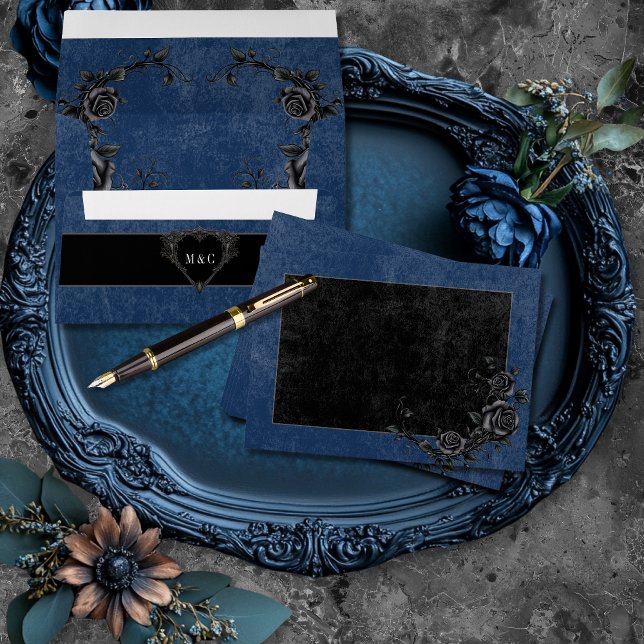 Gothic Black Raven & Black Roses Blue Wedding Envelope (Creator Uploaded)