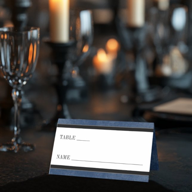 Gothic Black Raven & Black Roses Blue Wedding Place Card (Creator Uploaded)