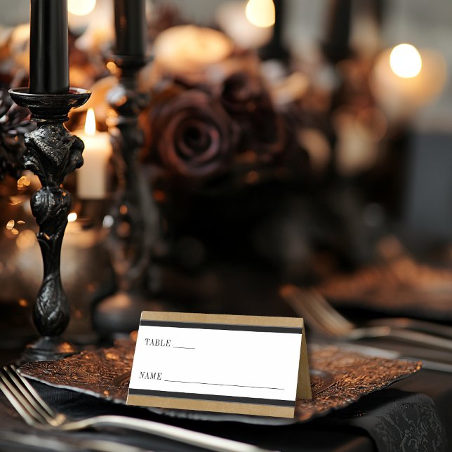 Gothic Black Raven & Black Roses Gold Wedding Place Card (Creator Uploaded)