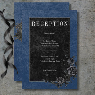 Gothic Black Raven & Black Roses Navy Reception Enclosure Card
