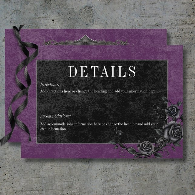 Gothic Black Raven & Black Roses Purple Details Enclosure Card (Gothic Black Raven & Black Roses Purple Details Enclosure Card)