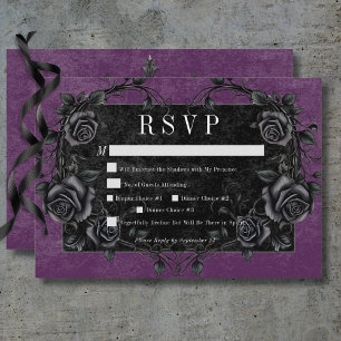 Gothic Black Raven & Black Roses Purple Dinner RSVP Card