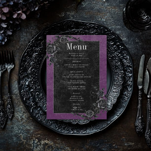 Gothic Black Raven & Black Roses Purple Wedding Menu