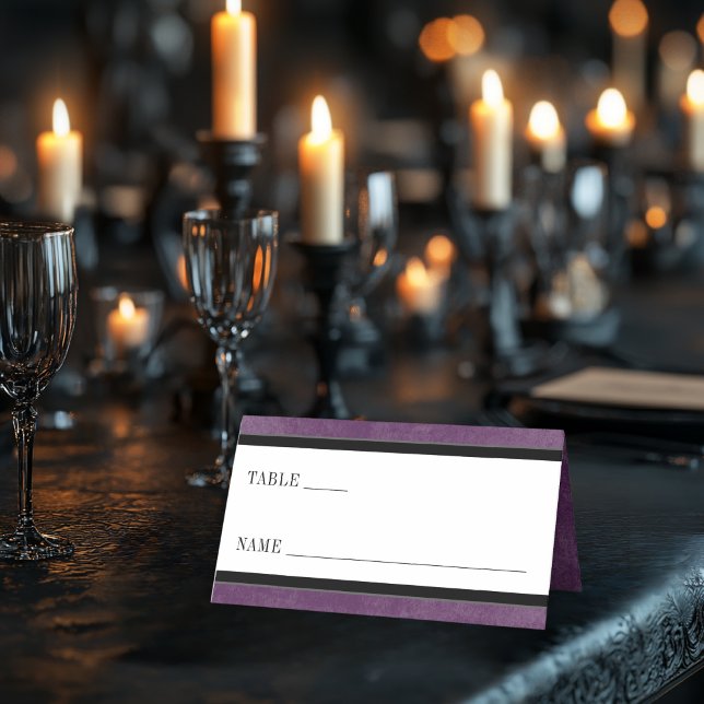 Gothic Black Raven & Black Roses Purple Wedding Place Card (Creator Uploaded)
