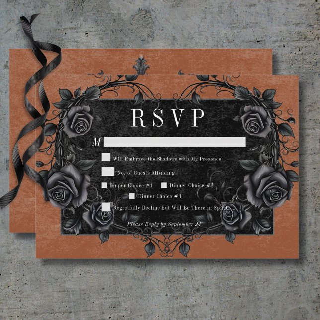 Gothic Black Raven & Black Roses Rust Dinner RSVP Card (Gothic Black Raven & Black Roses Rust Dinner RSVP Card)