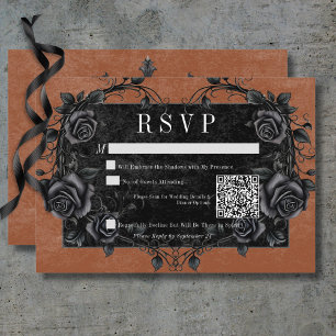 Gothic Black Raven & Black Roses Rust QR Code RSVP Card