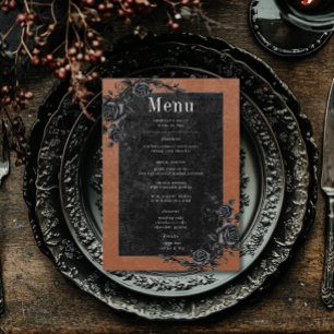 Gothic Black Raven & Black Roses Rust Wedding Menu