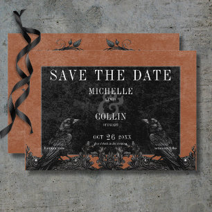 Gothic Black Raven & Black Roses Rust Wedding Save The Date
