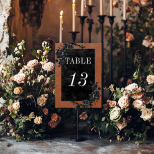 Gothic Black Raven & Black Roses Rust Wedding Table Number