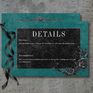 Gothic Black Raven & Black Roses Teal Details Enclosure Card