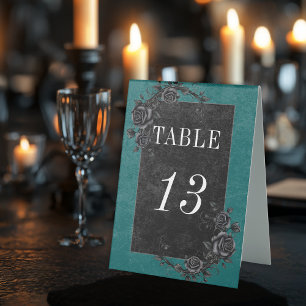 Gothic Black Raven & Black Roses Teal Wedding