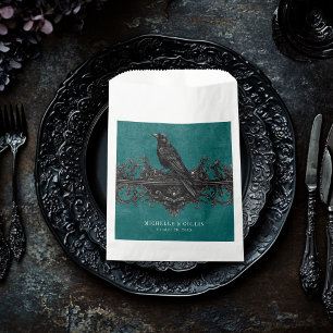 Gothic Black Raven & Black Roses Teal Wedding Favour Bag