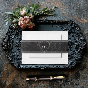 Gothic Black Raven & Black Roses Wedding Invitation Belly Band