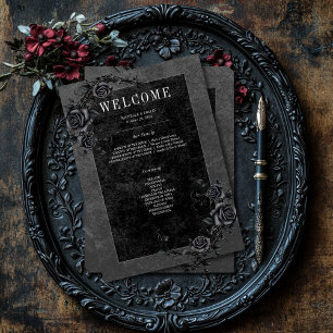 Gothic Black Raven & Black Roses Wedding Program