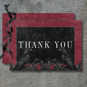 Gothic Black Raven & Black Roses Wine Thank You Card