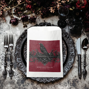 Gothic Black Raven & Black Roses Wine Wedding Favour Bag