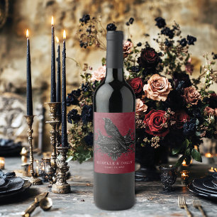 Gothic Black Raven & Black Roses Wine Wedding Label