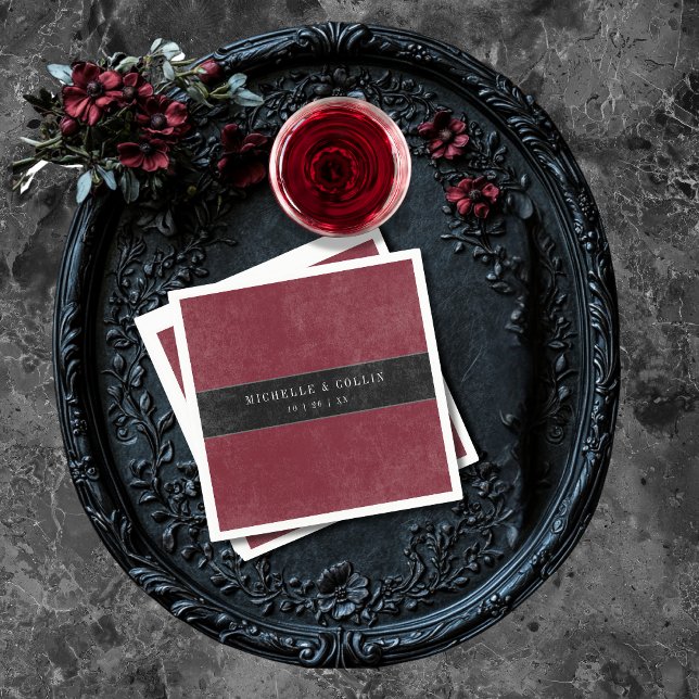 Gothic Black Raven & Black Roses Wine Wedding Napkin (Creator Uploaded)